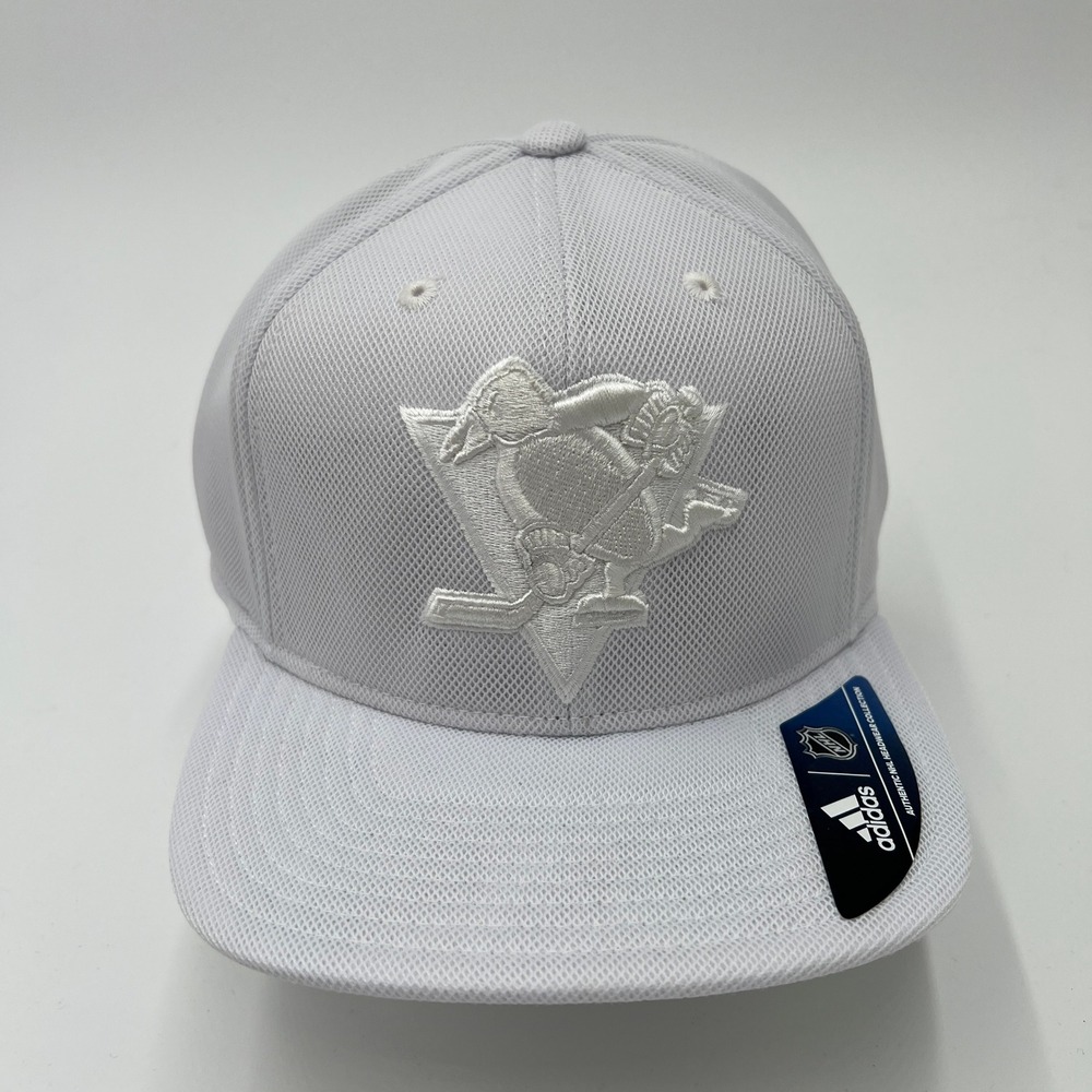 Adidas Pittsburgh Penguins NHL White Mesh Snapback Hat Flat Bill Adjustable Cap
